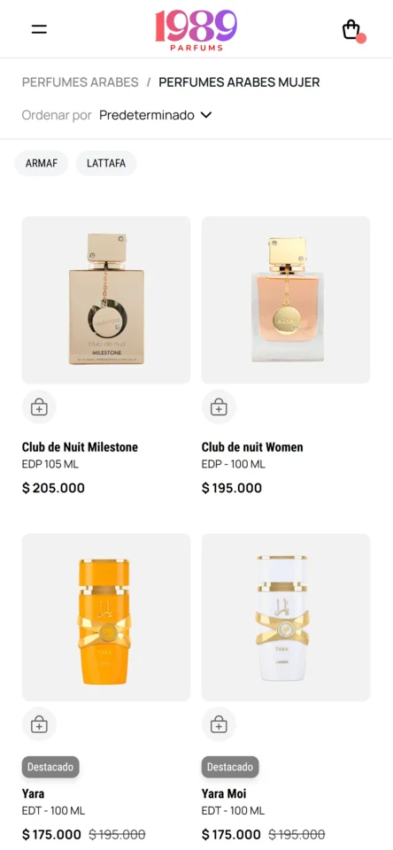 Tienda móvil — listado de artículos del catálogo en línea