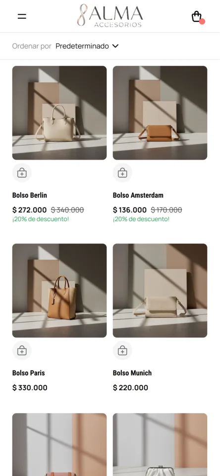 Catálogo de categorías en app de comercio electrónico